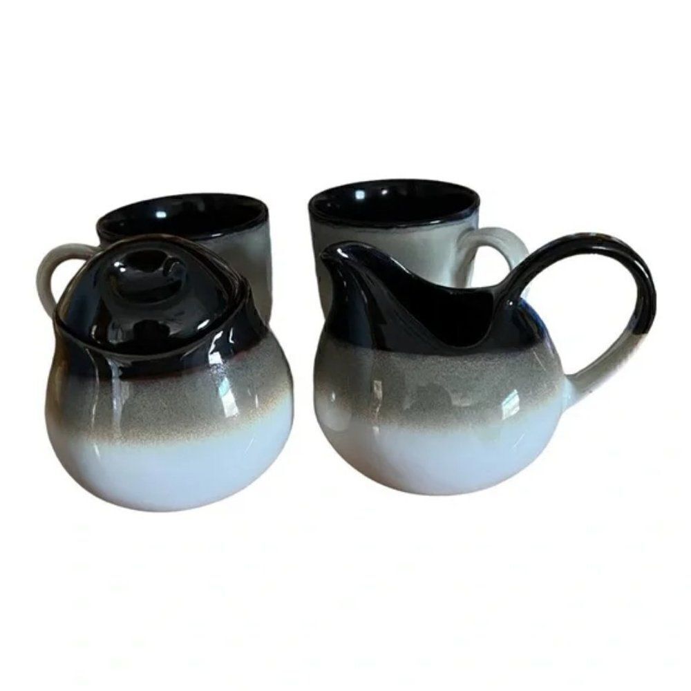 Sango Nova Black 2 Mugs, Creamer & Sugar Bowl and Lid ⭐️ NWOT